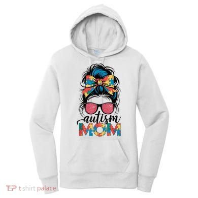 Autism Awareness Messy Bun Autism Mom Coquette Bow Puzzle Women's Hoodie