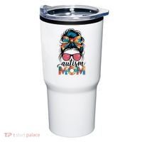 Autism Awareness Messy Bun Autism Mom Coquette Bow Puzzle Tumbler thumb 0