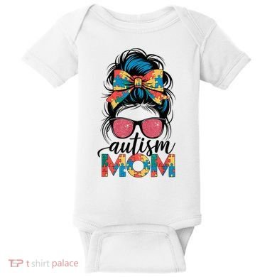Autism Awareness Messy Bun Autism Mom Coquette Bow Puzzle Baby Bodysuit