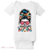 Autism Awareness Messy Bun Autism Mom Coquette Bow Puzzle Baby Bodysuit thumb 0