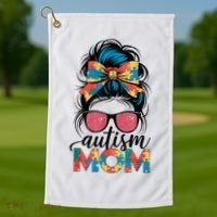 Autism Awareness Messy Bun Autism Mom Coquette Bow Puzzle Golf Towel thumb 1