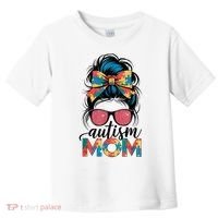 Autism Awareness Messy Bun Autism Mom Coquette Bow Puzzle Toddler T-Shirt thumb 0