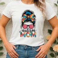 Autism Awareness Messy Bun Autism Mom Coquette Bow Puzzle Women's T-Shirt thumb 2