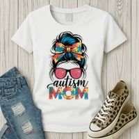 Autism Awareness Messy Bun Autism Mom Coquette Bow Puzzle Women's T-Shirt thumb 3