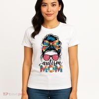 Autism Awareness Messy Bun Autism Mom Coquette Bow Puzzle Women's T-Shirt thumb 4