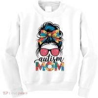 Autism Awareness Messy Bun Autism Mom Coquette Bow Puzzle Kids Sweatshirt thumb 0