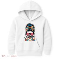 Autism Awareness Messy Bun Autism Mom Coquette Bow Puzzle Kids Hoodie thumb 0