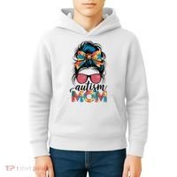 Autism Awareness Messy Bun Autism Mom Coquette Bow Puzzle Kids Hoodie thumb 4