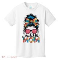 Autism Awareness Messy Bun Autism Mom Coquette Bow Puzzle Kids T-Shirt thumb 0