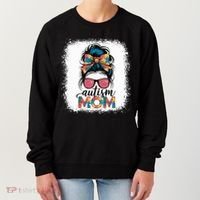 Autism Awareness Messy Bun Autism Mom Coquette Bow Puzzle Women's Sweatshirt thumb 0