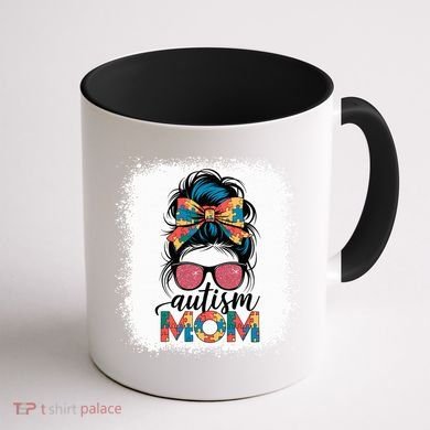 Autism Awareness Messy Bun Autism Mom Coquette Bow Puzzle Coffee Mug back