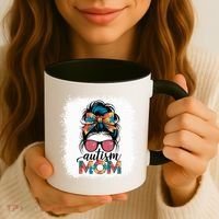 Autism Awareness Messy Bun Autism Mom Coquette Bow Puzzle Coffee Mug thumb 3