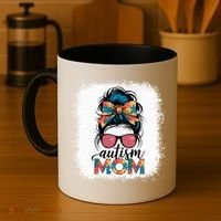 Autism Awareness Messy Bun Autism Mom Coquette Bow Puzzle Coffee Mug thumb 4