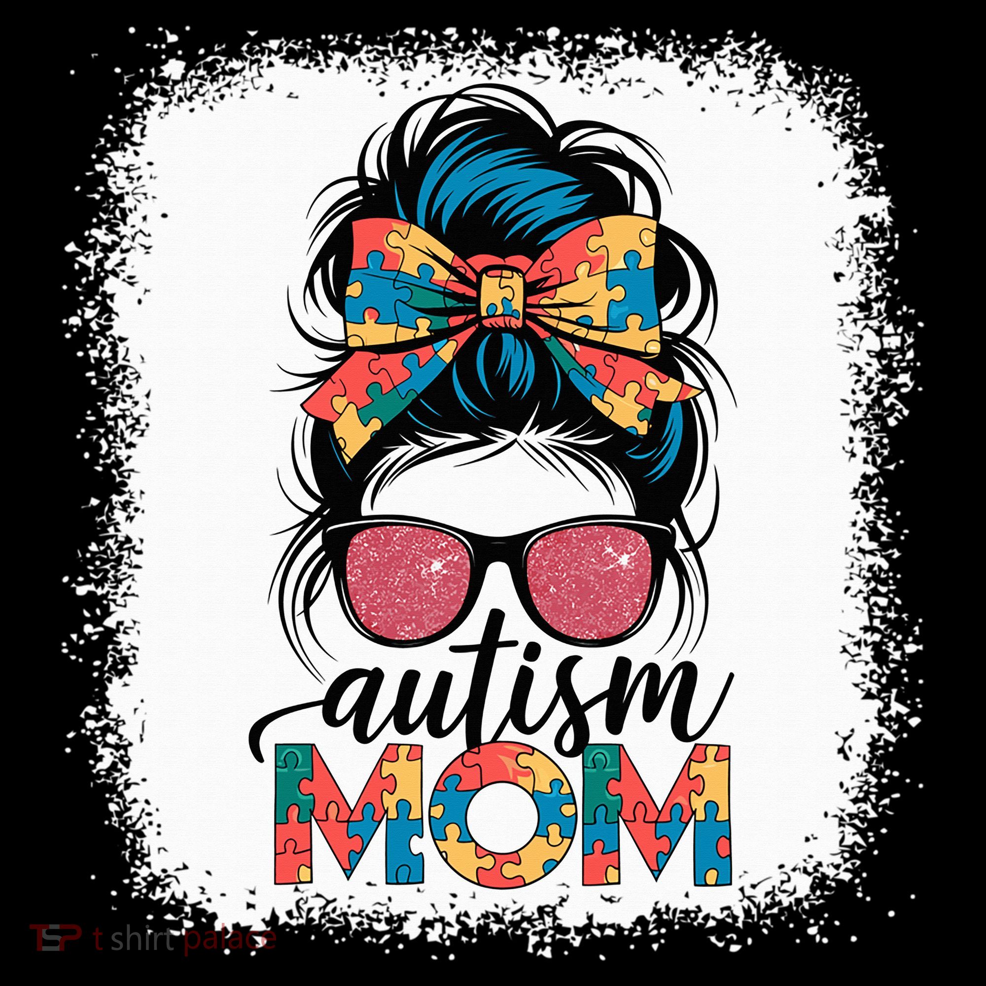 Autism Awareness Messy Bun Autism Mom Coquette Bow Puzzle Coffee Mug