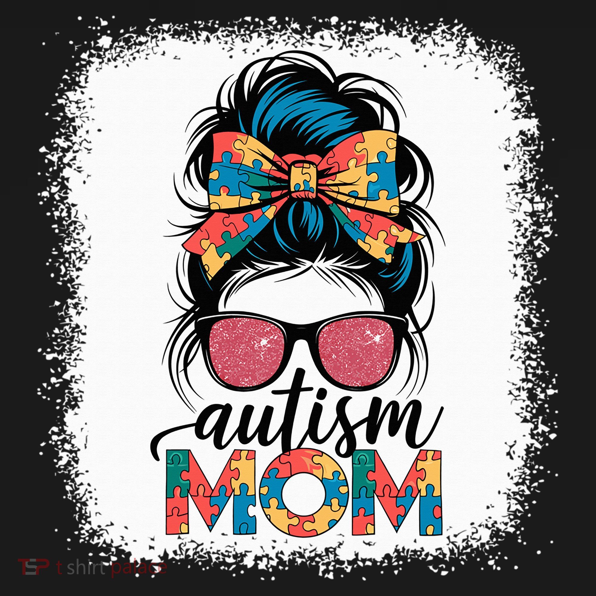 Autism Awareness Messy Bun Autism Mom Coquette Bow Puzzle Women's Hoodie