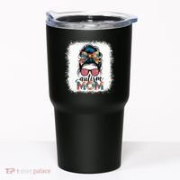 Autism Awareness Messy Bun Autism Mom Coquette Bow Puzzle Tumbler thumb 0