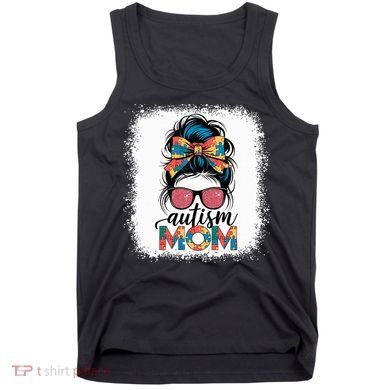Autism Awareness Messy Bun Autism Mom Coquette Bow Puzzle Tank Top