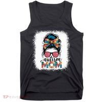 Autism Awareness Messy Bun Autism Mom Coquette Bow Puzzle Tank Top thumb 0