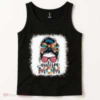 Autism Awareness Messy Bun Autism Mom Coquette Bow Puzzle Tank Top thumb 2