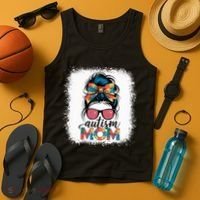 Autism Awareness Messy Bun Autism Mom Coquette Bow Puzzle Tank Top thumb 4