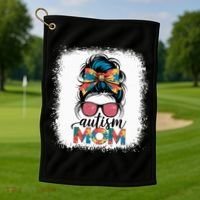 Autism Awareness Messy Bun Autism Mom Coquette Bow Puzzle Golf Towel thumb 1