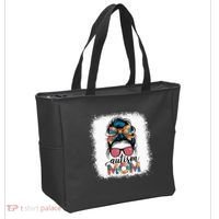 Autism Awareness Messy Bun Autism Mom Coquette Bow Puzzle Tote Bag thumb 2