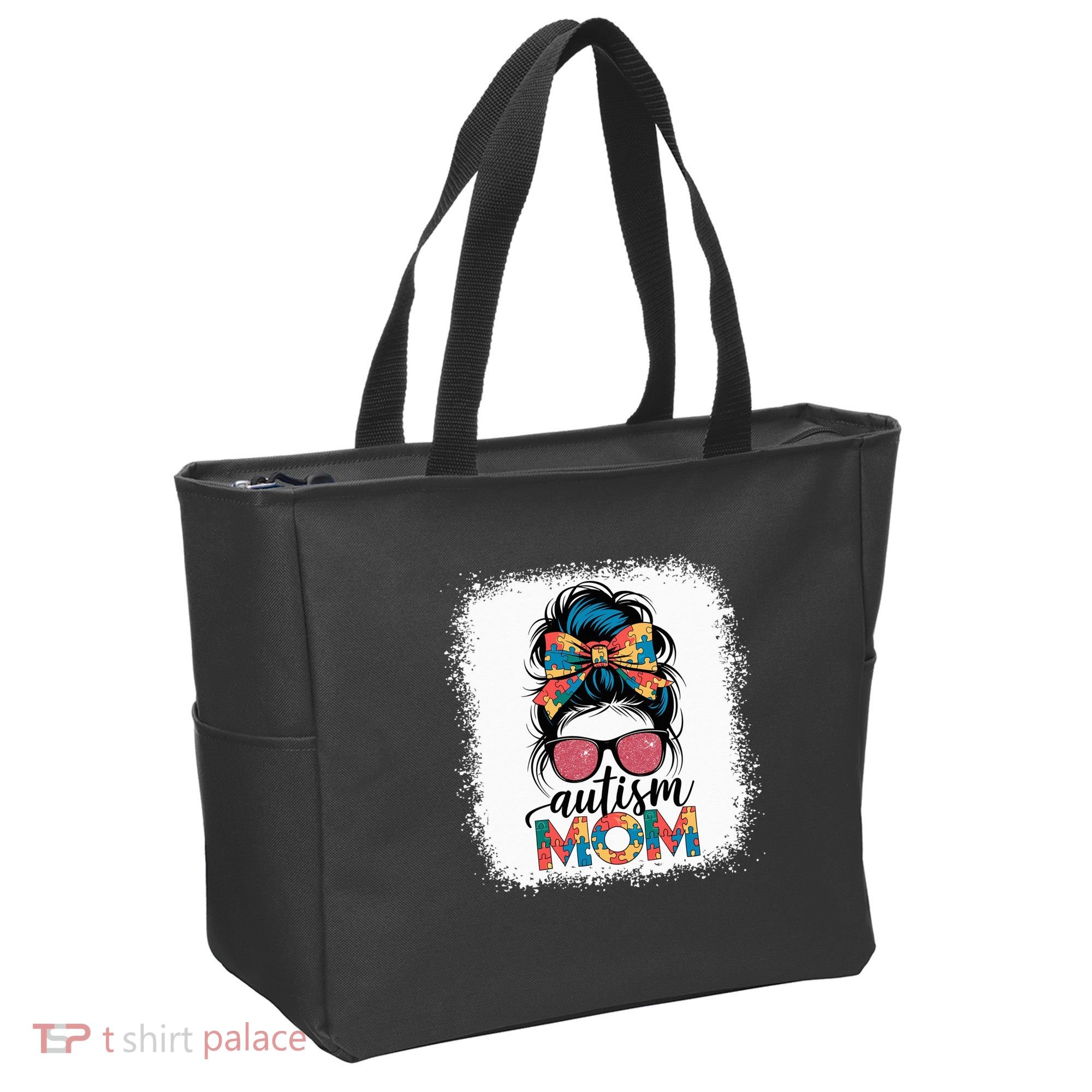 Autism Awareness Messy Bun Autism Mom Coquette Bow Puzzle Tote Bag