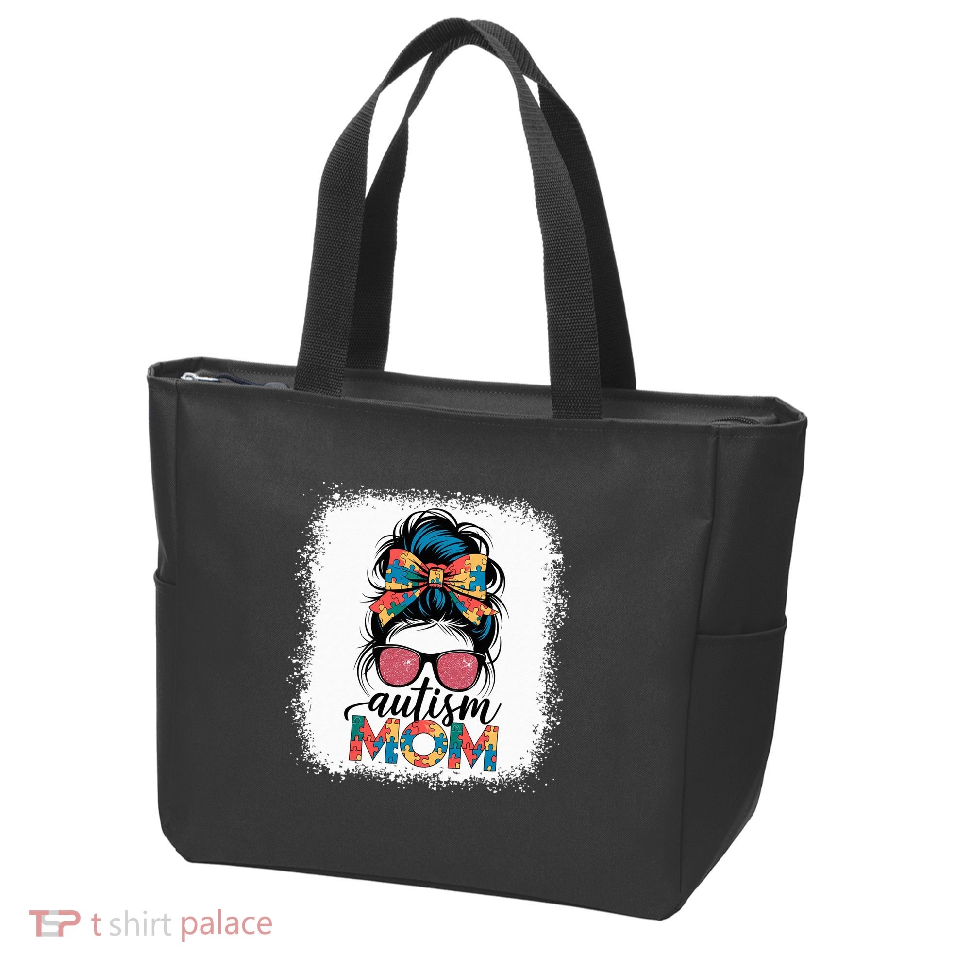 Autism Awareness Messy Bun Autism Mom Coquette Bow Puzzle Tote Bag