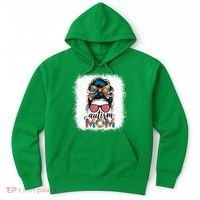 Autism Awareness Messy Bun Autism Mom Coquette Bow Puzzle Hoodie thumb 0