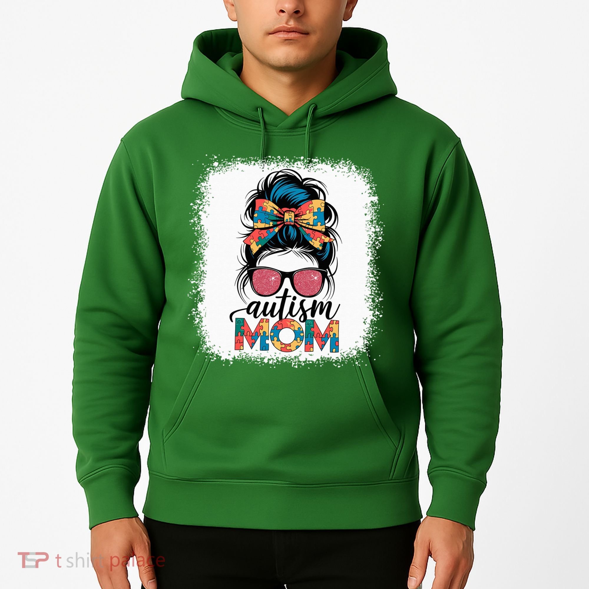 Autism Awareness Messy Bun Autism Mom Coquette Bow Puzzle Hoodie