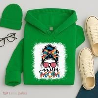 Autism Awareness Messy Bun Autism Mom Coquette Bow Puzzle Hoodie thumb 4