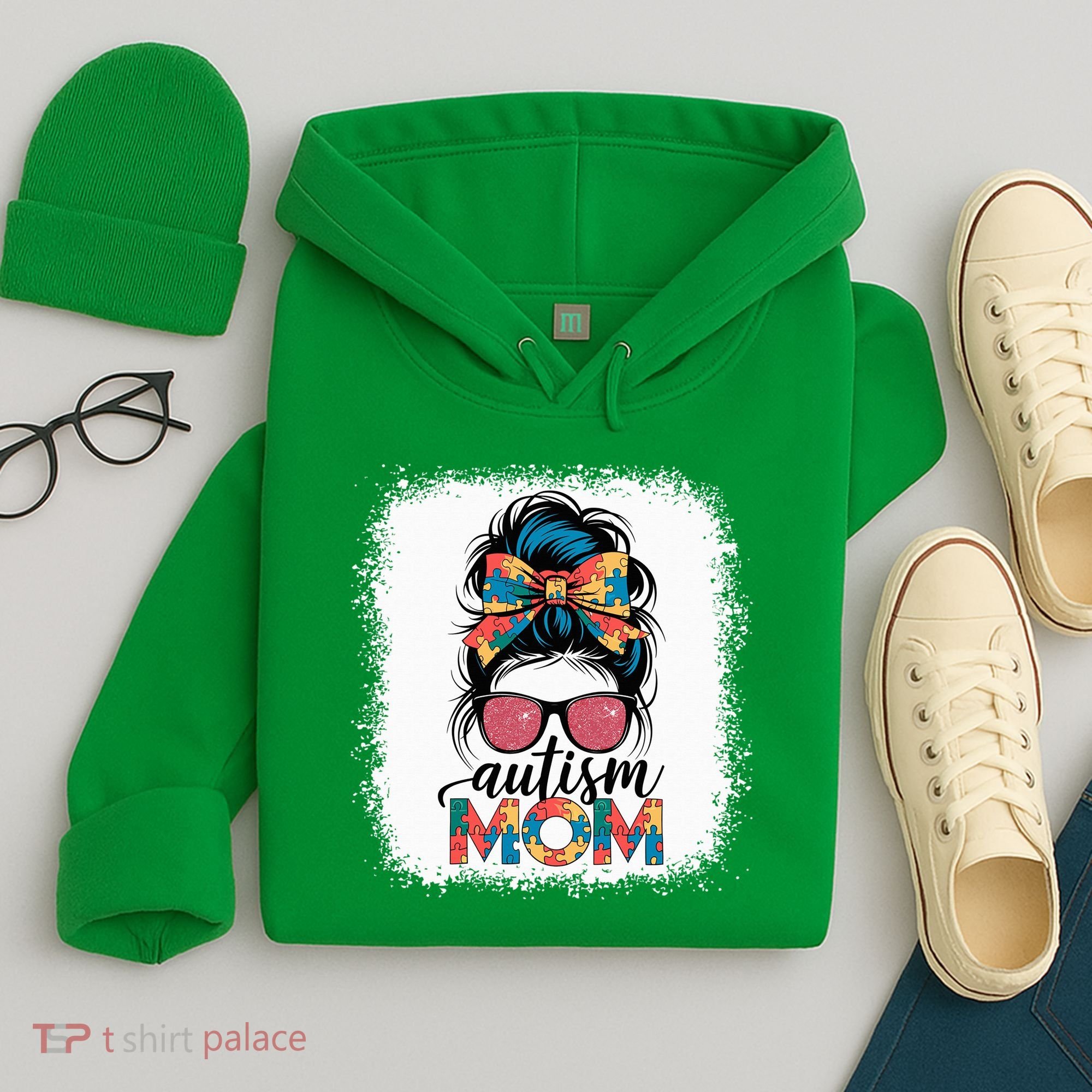Autism Awareness Messy Bun Autism Mom Coquette Bow Puzzle Hoodie