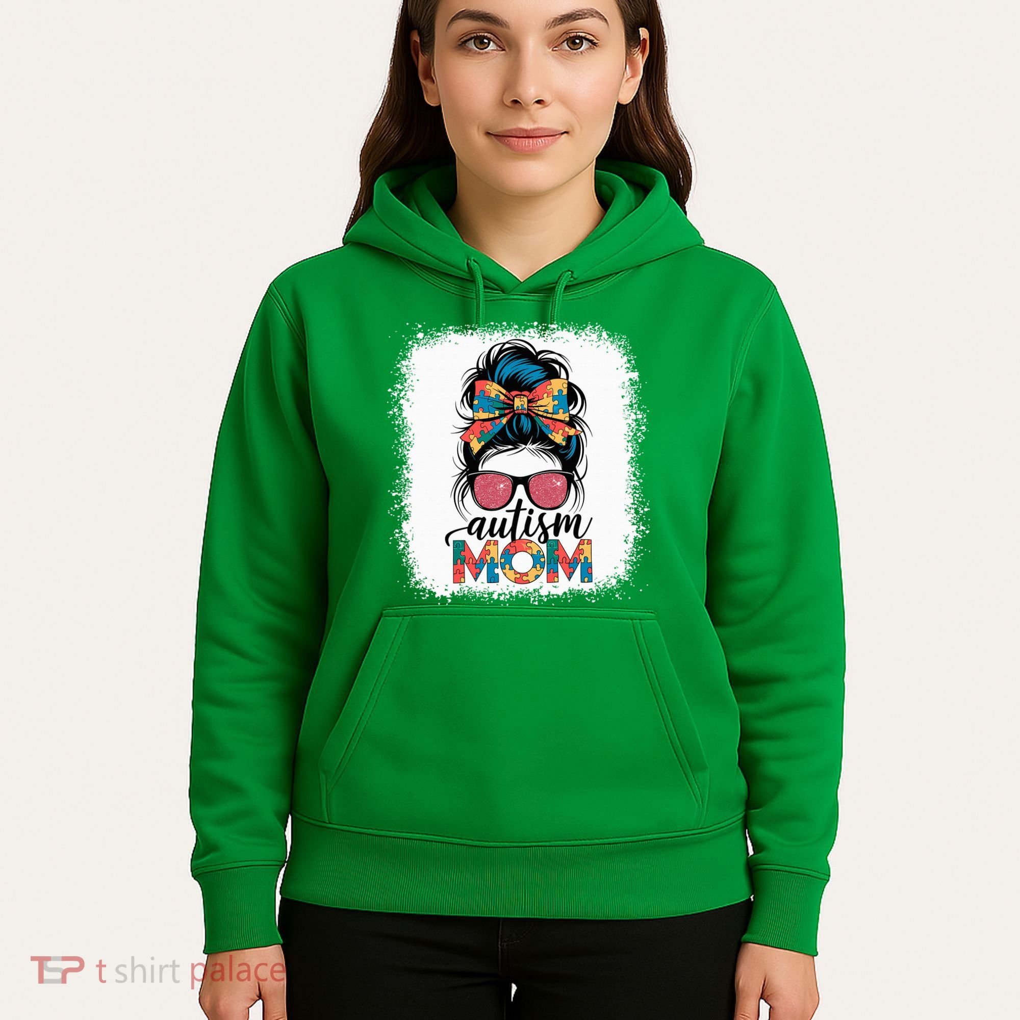 Autism Awareness Messy Bun Autism Mom Coquette Bow Puzzle Hoodie