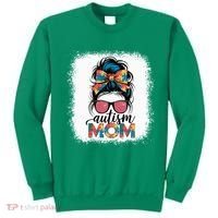 Autism Awareness Messy Bun Autism Mom Coquette Bow Puzzle Sweatshirt thumb 0