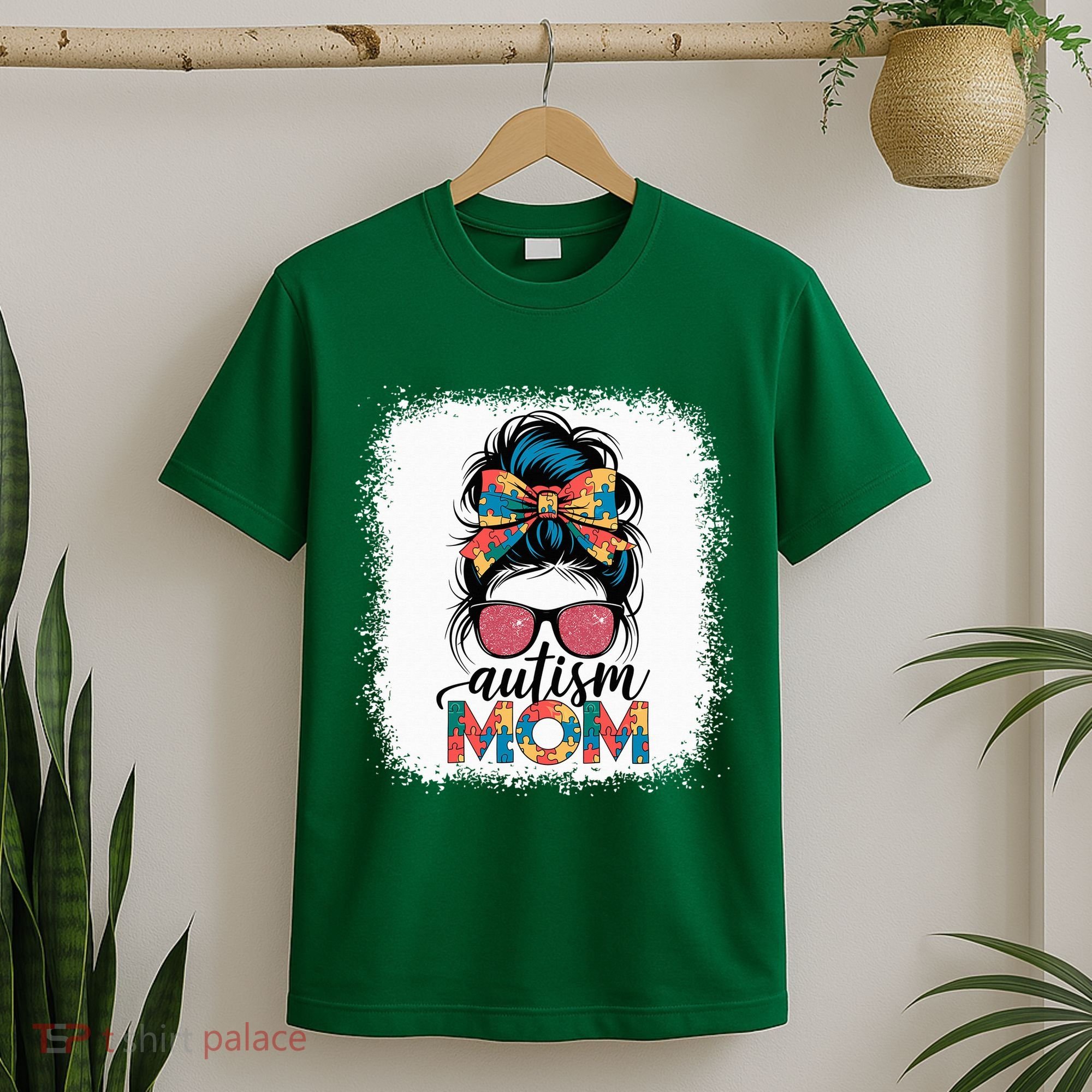 Autism Awareness Messy Bun Autism Mom Coquette Bow Puzzle T-Shirt