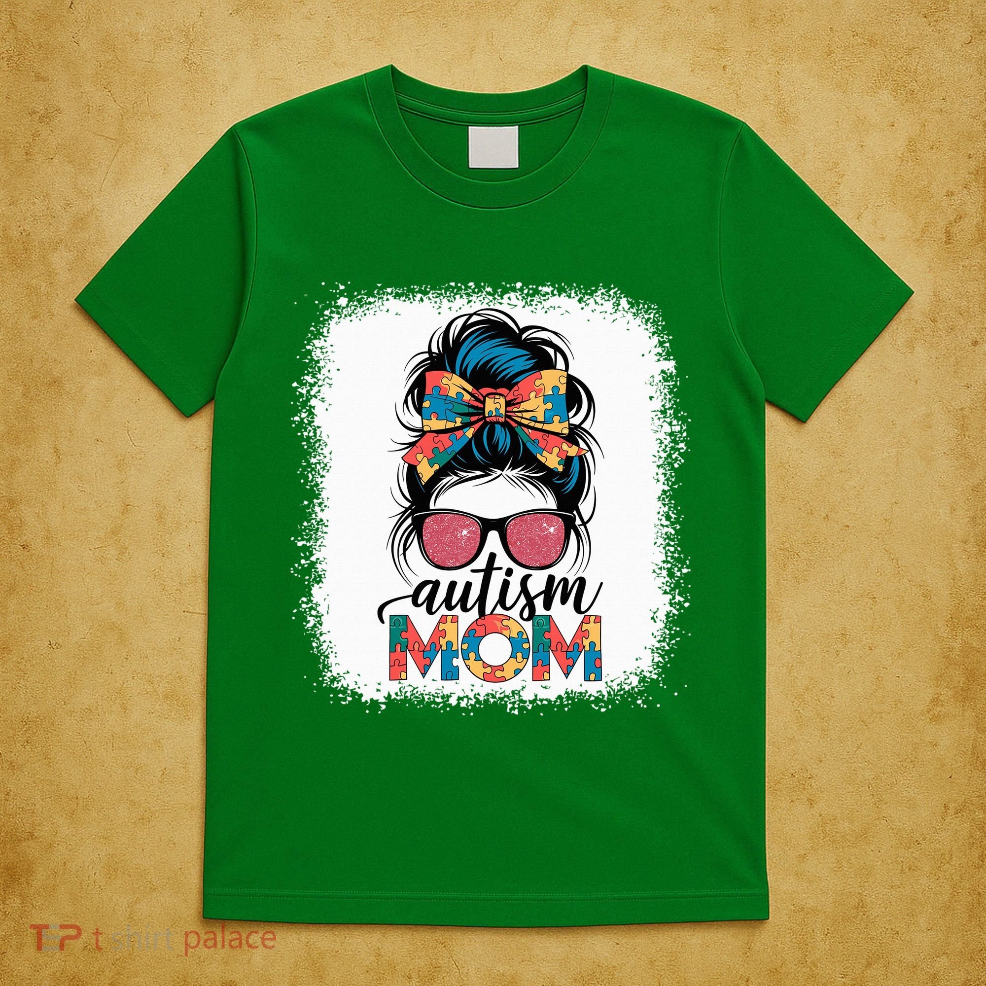 Autism Awareness Messy Bun Autism Mom Coquette Bow Puzzle T-Shirt