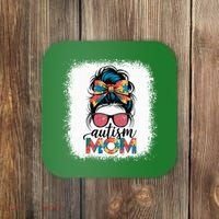 Autism Awareness Messy Bun Autism Mom Coquette Bow Puzzle Coaster thumb 0