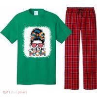 Autism Awareness Messy Bun Autism Mom Coquette Bow Puzzle Pajama Set thumb 0
