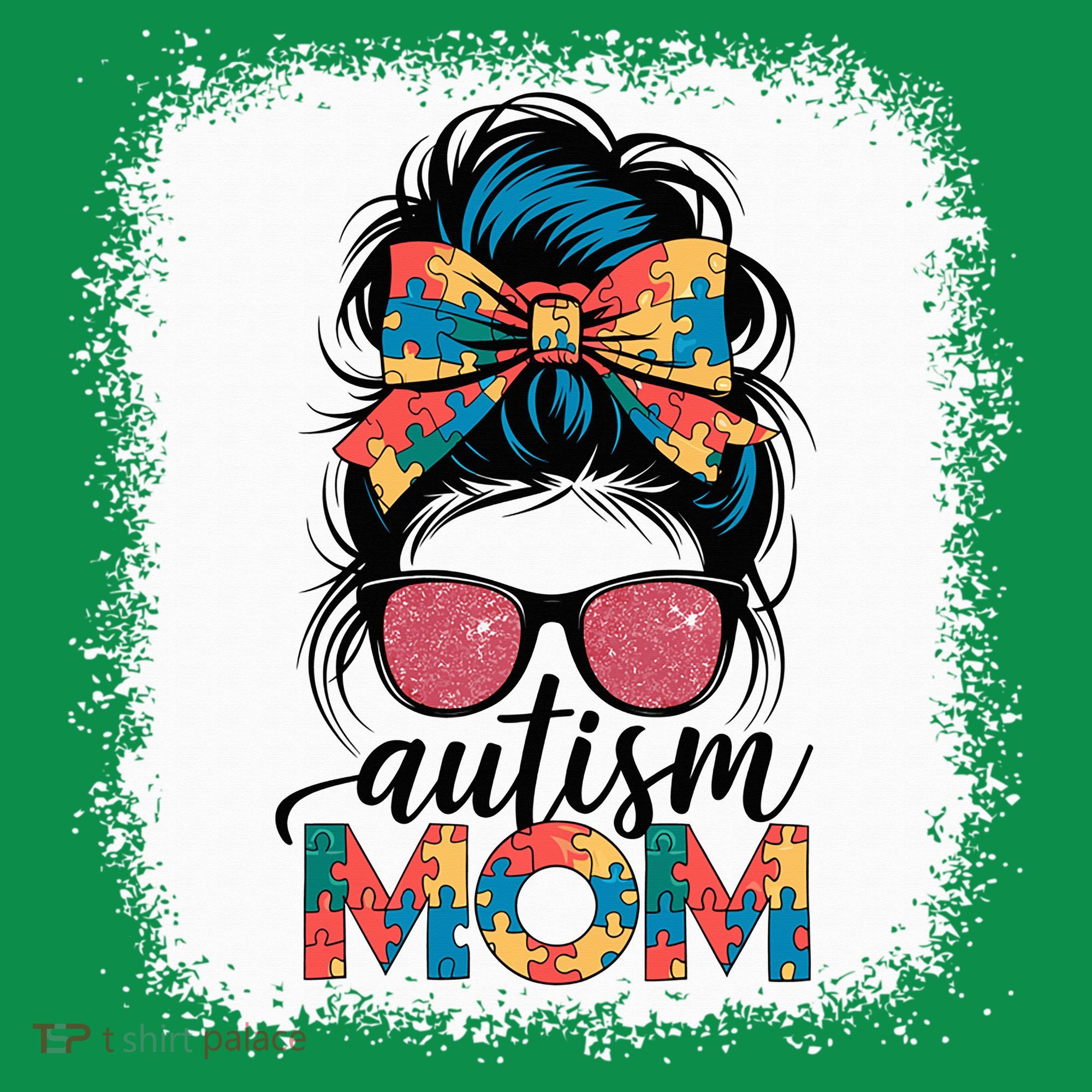 Autism Awareness Messy Bun Autism Mom Coquette Bow Puzzle Mousepad