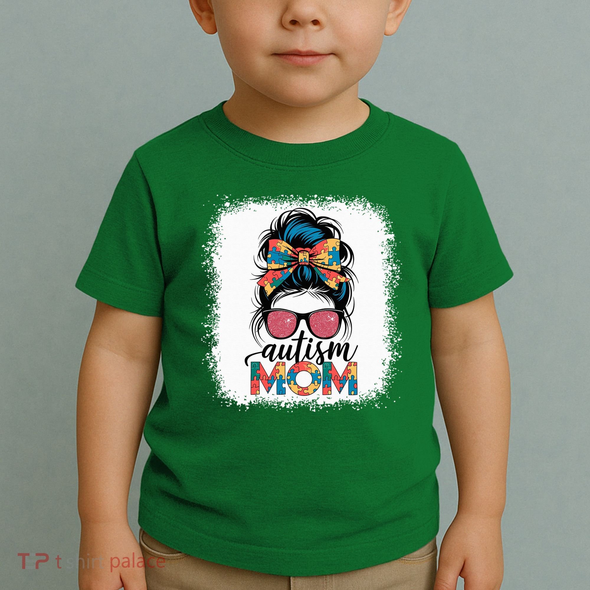 Autism Awareness Messy Bun Autism Mom Coquette Bow Puzzle Toddler T-Shirt