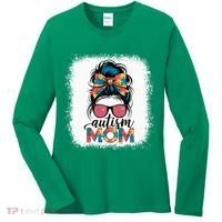 Autism Awareness Messy Bun Autism Mom Coquette Bow Puzzle Women's Long Sleeve Shirt thumb 0