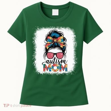 Autism Awareness Messy Bun Autism Mom Coquette Bow Puzzle Women's T-Shirt
