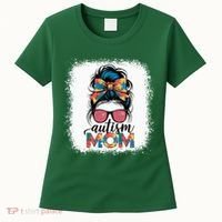 Autism Awareness Messy Bun Autism Mom Coquette Bow Puzzle Women's T-Shirt thumb 0
