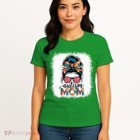 Autism Awareness Messy Bun Autism Mom Coquette Bow Puzzle Women's T-Shirt thumb 4