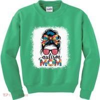Autism Awareness Messy Bun Autism Mom Coquette Bow Puzzle Kids Sweatshirt thumb 0