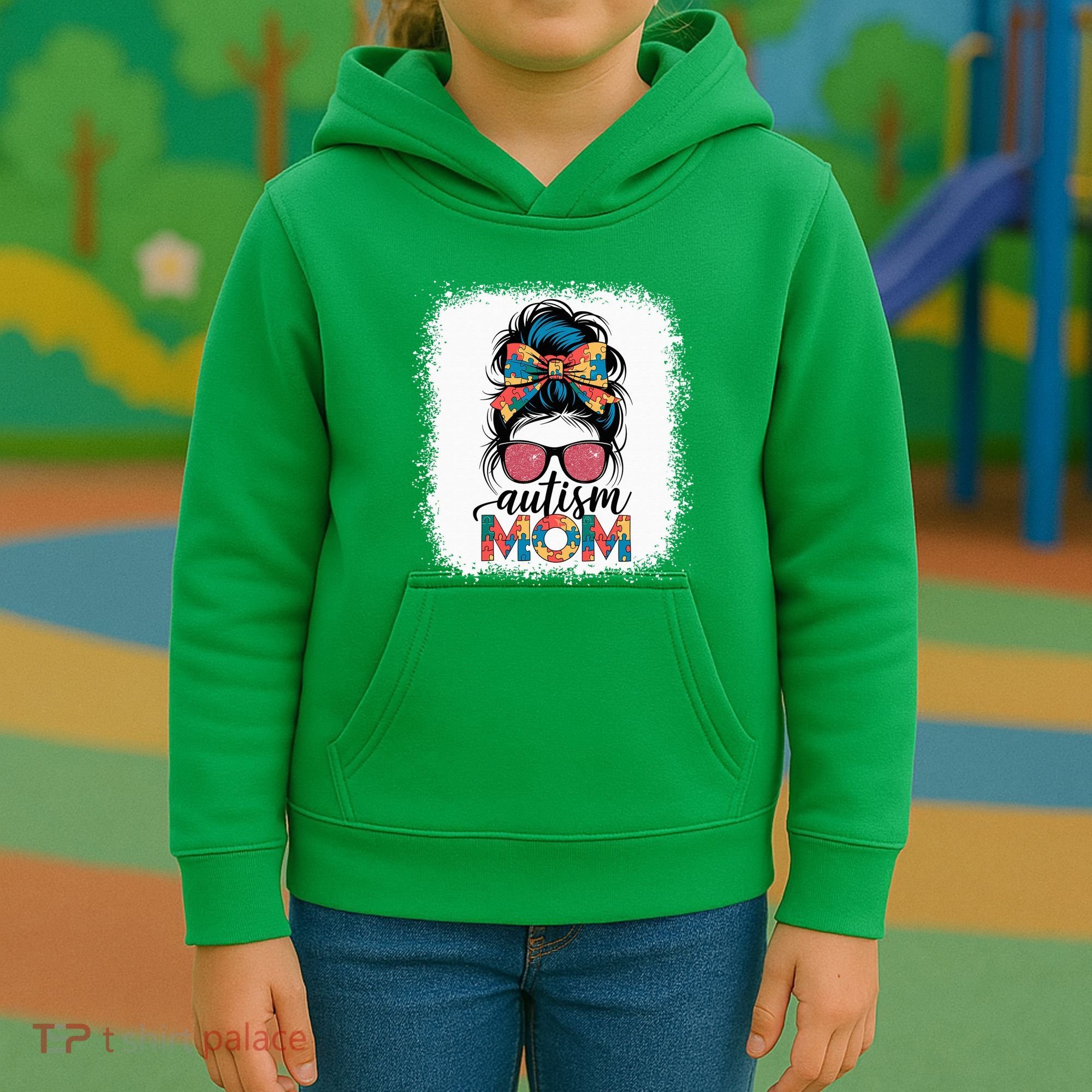 Autism Awareness Messy Bun Autism Mom Coquette Bow Puzzle Kids Hoodie