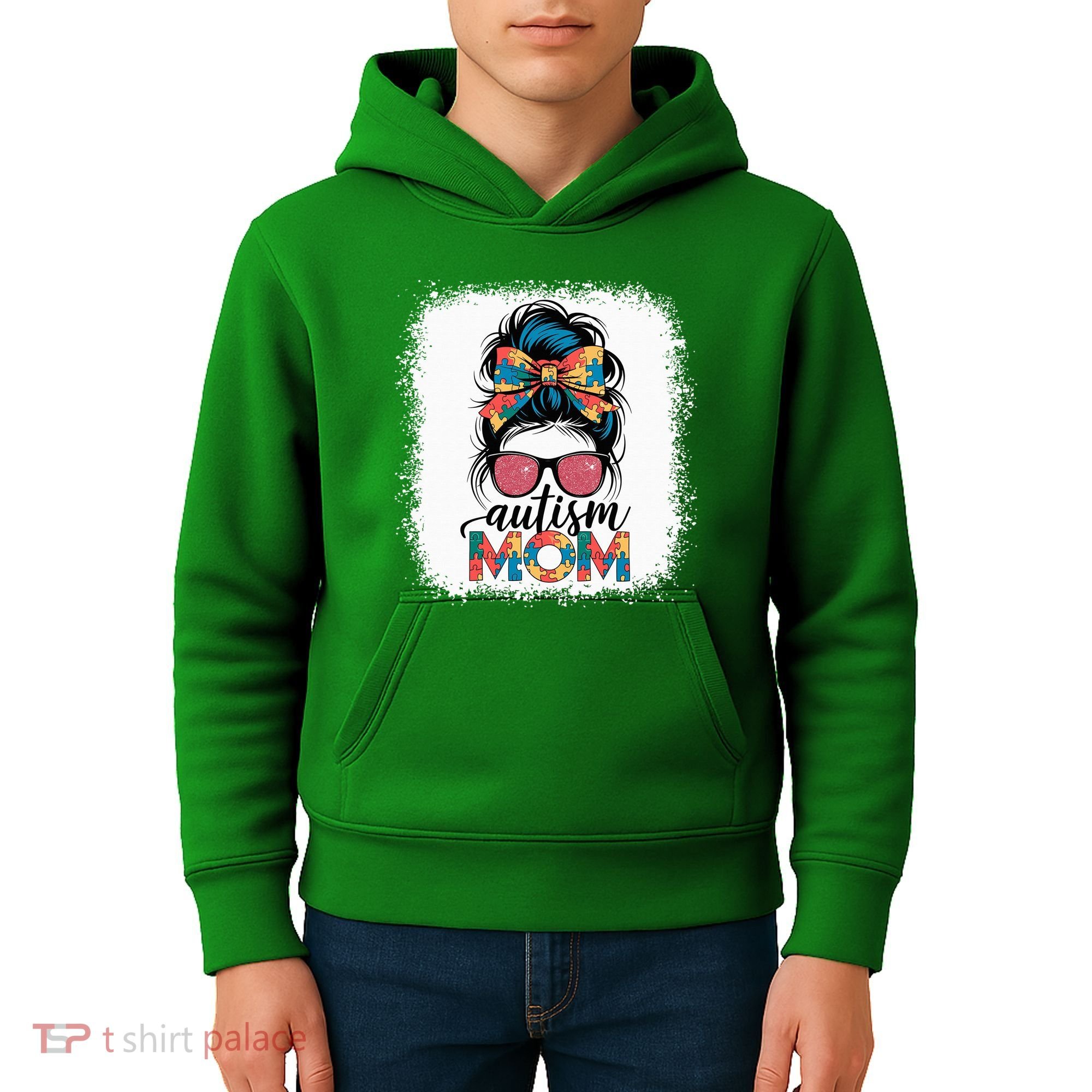 Autism Awareness Messy Bun Autism Mom Coquette Bow Puzzle Kids Hoodie