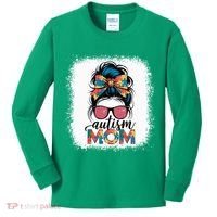 Autism Awareness Messy Bun Autism Mom Coquette Bow Puzzle Kids Long Sleeve Shirt thumb 0
