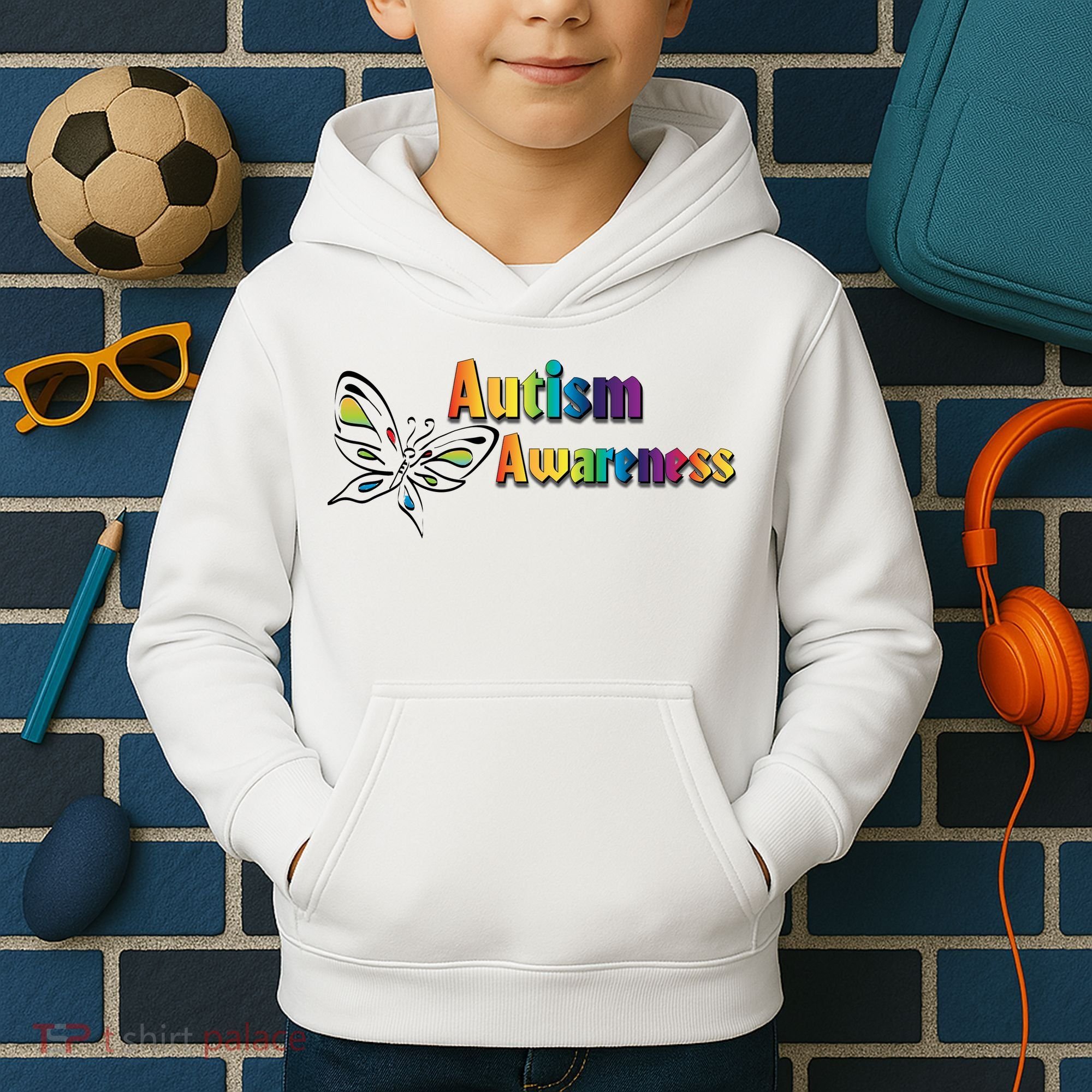 Autism Awareness Month Minimalist Butterfly Kids Hoodie