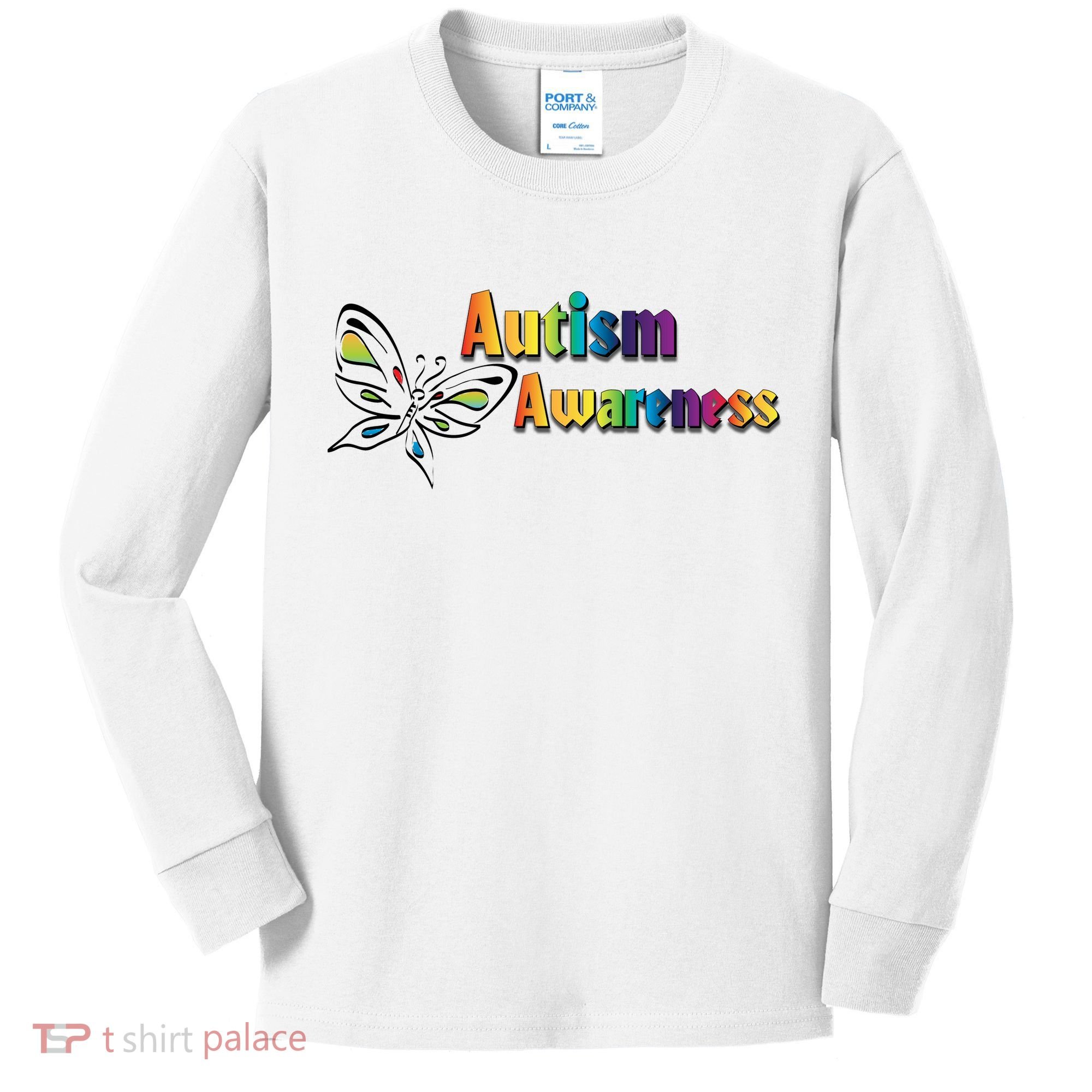 Autism Awareness Month Minimalist Butterfly Kids Long Sleeve Shirt